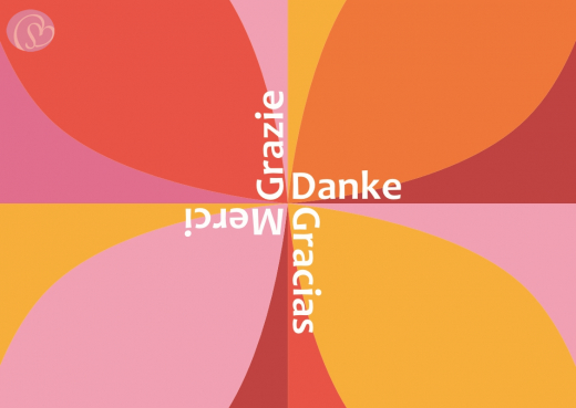 Postkarte Danke mehrsprachig, Retrogeometrie