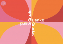 Postkarte Danke mehrsprachig, Retrogeometrie