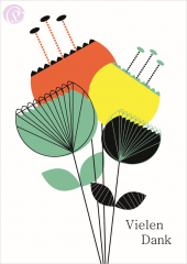 Postkarte Vielen Dank, 60er Blumen