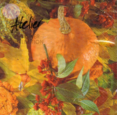 Lunchservietten Goldene Ernte, Herbstblätter mit Kürbis