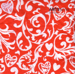 Lunchservietten Herzornament, rot/weiß