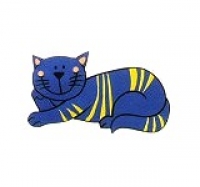 Magnet Katze blau/gelb